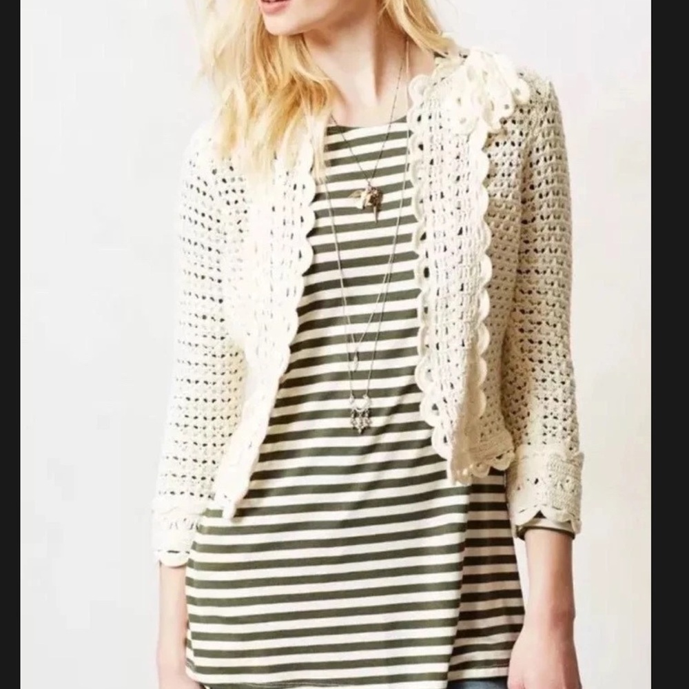 Anthropologie Knitted & Knotted Tansy Crochet Topper Size Small Ivory